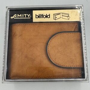Amity Billfold‎ Wallet Brown Cowhide Leather Vintage Snap NEW